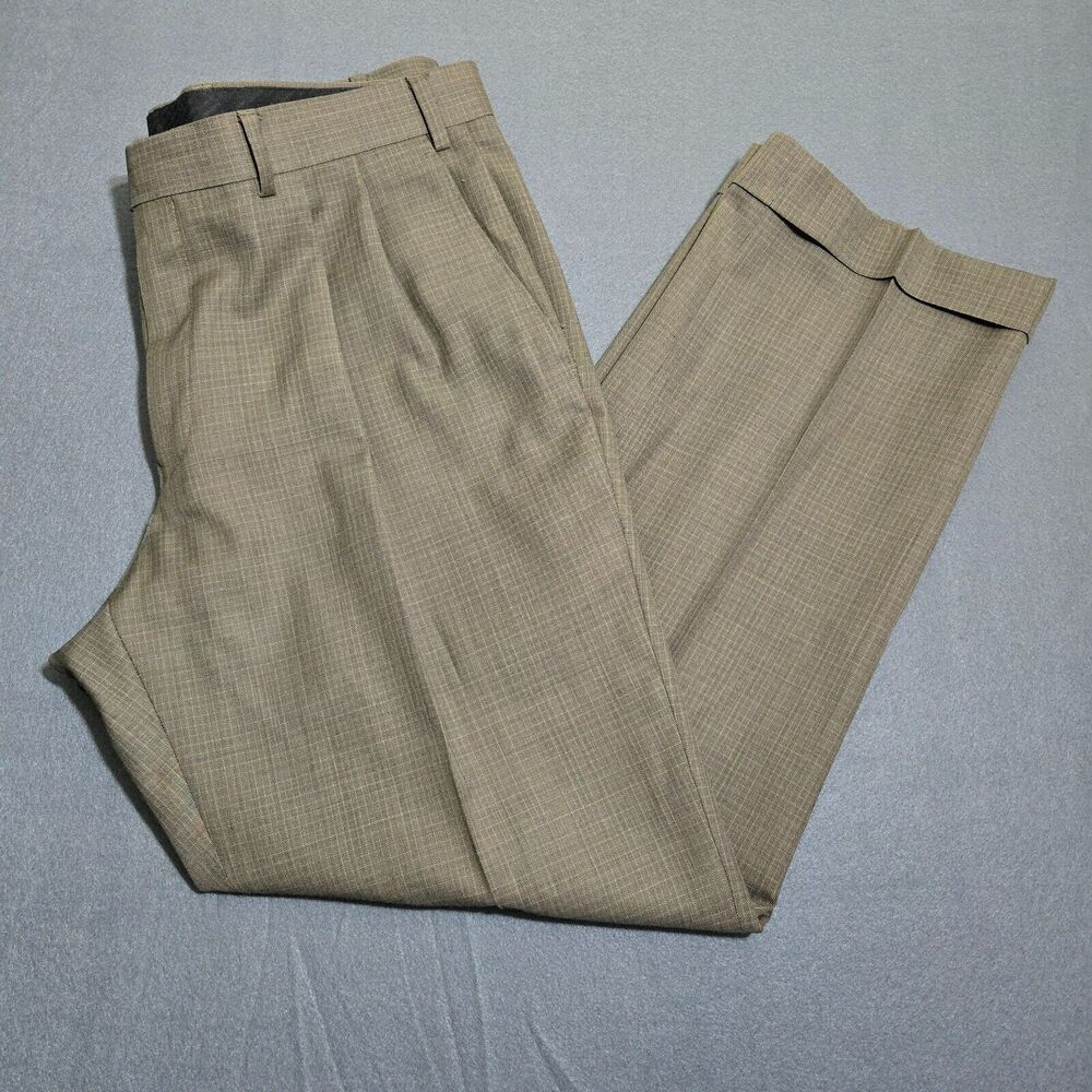 Lauren Ralph Lauren Dress Pants Men 36X29(28) Brown Check Cuffed Pleated